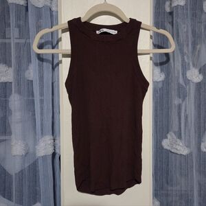 Zara Brown Ribbed Knit Tank